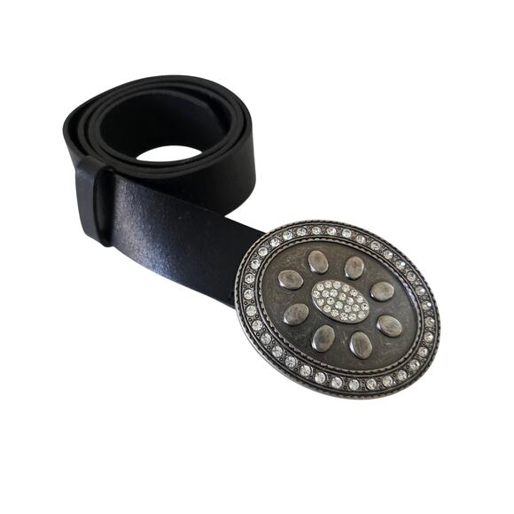 Landes Black Leather Belt with Oval Concho Rhinestone Buckle Size Small Canada main image 11